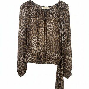 Michael Kors Leopard Print Sheer Blouse